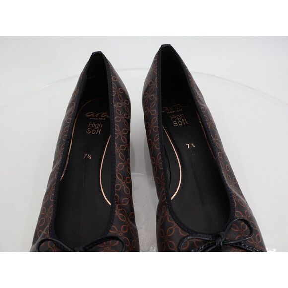 Ara Belinda Ballet Flat Black Brown Vegan Size 10 Cap Toe Bow Slip On Shoes - Picture 4 of 13